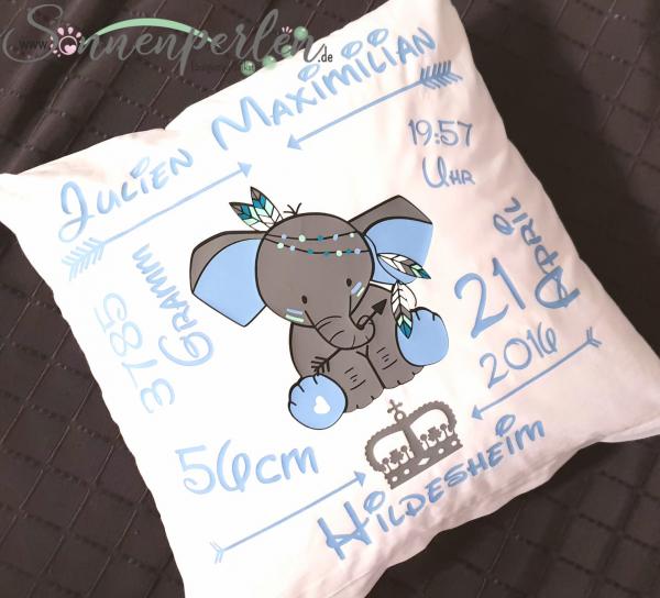 Geburtskissen Elefant Blau